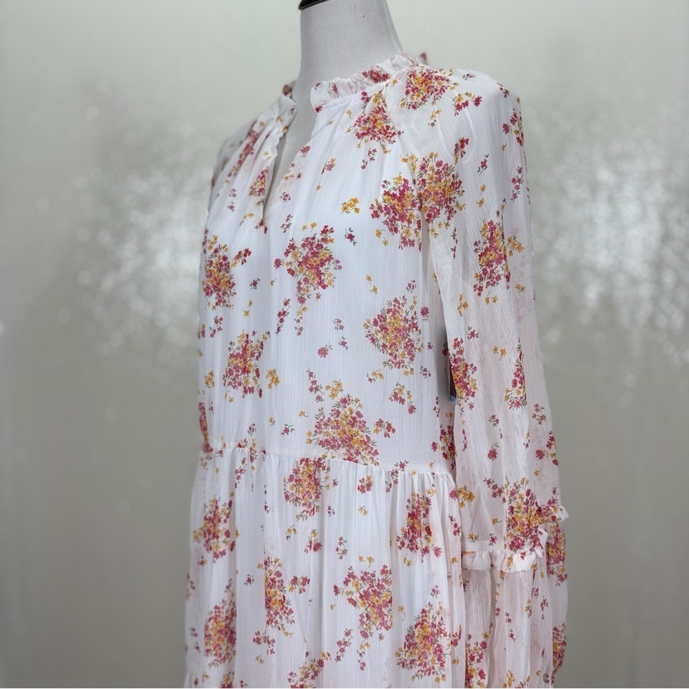 Vince Camuto Floral Dress Womens L Long Sleeve V Neck Tiered Ruffle Boho - Picture 10 of 13